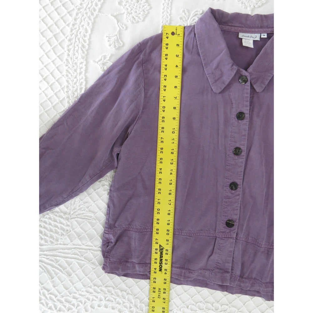 Vintage 90s Amanda Gray Purple Tencel Rayon Button Up Shirt Women 1X Lagenlook - Picture 4 of 7